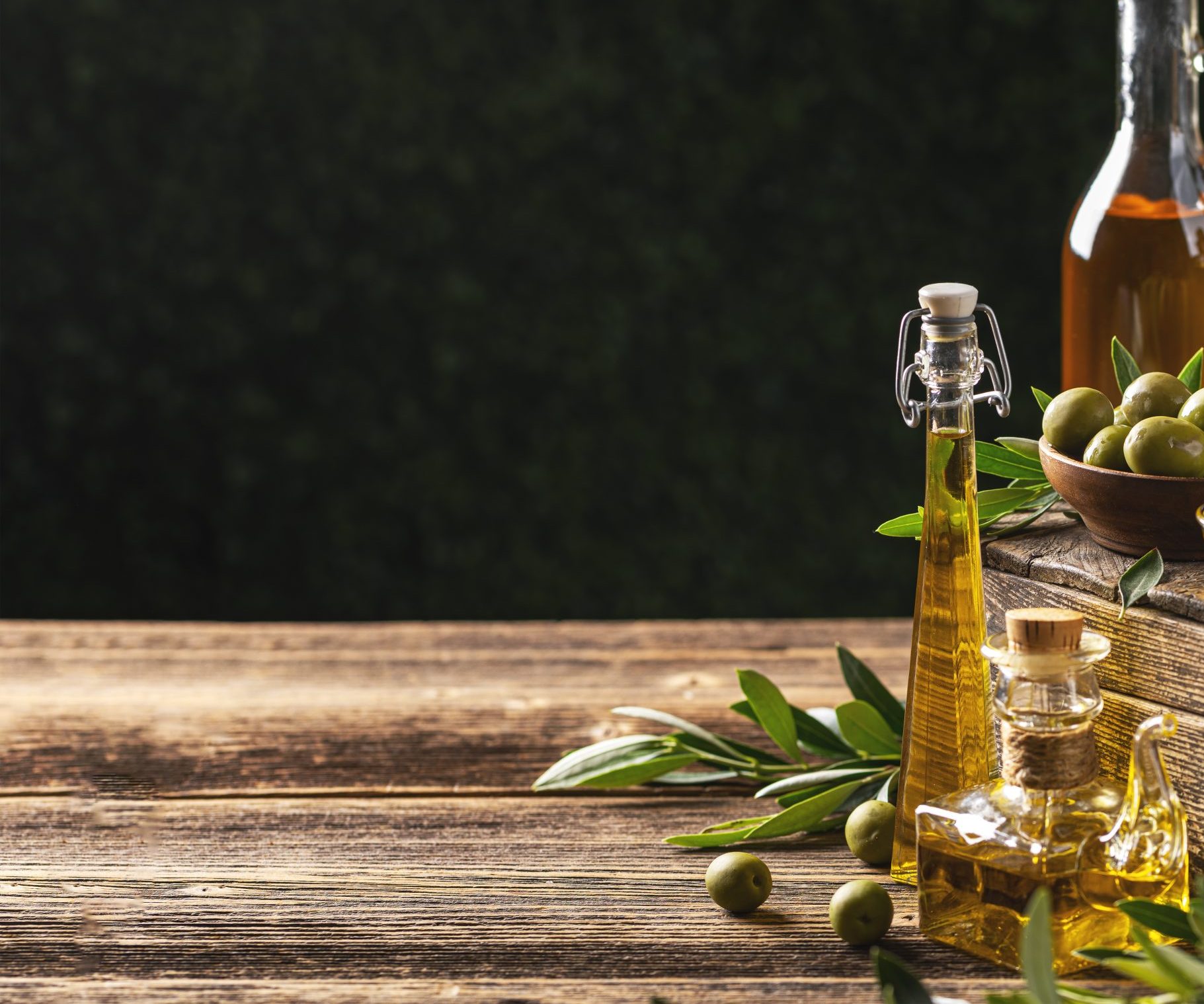 Olive oil in the bottles